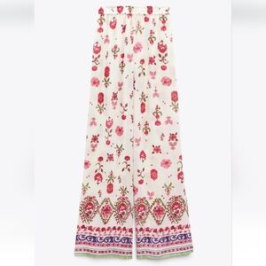 Zara Floral Print Pull On Wide Leg Trousers Sz M NWT